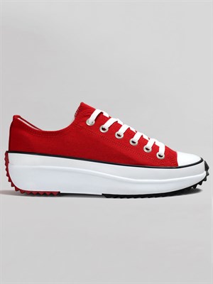 Beety K-063 Kadın Bağcıklı Keten Sneaker Kırmızı