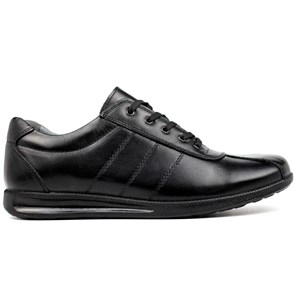 Pabucchi Hakiki Deri Siyah  Bağcıklı Kauçuk Taban Ayakkabı