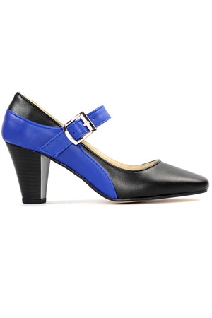 Pabucchi Kadın Büyük Numara Yüksek Topuklu Kemerli Stiletto Ayakkabı HOZZ000901-Siyah Mavi